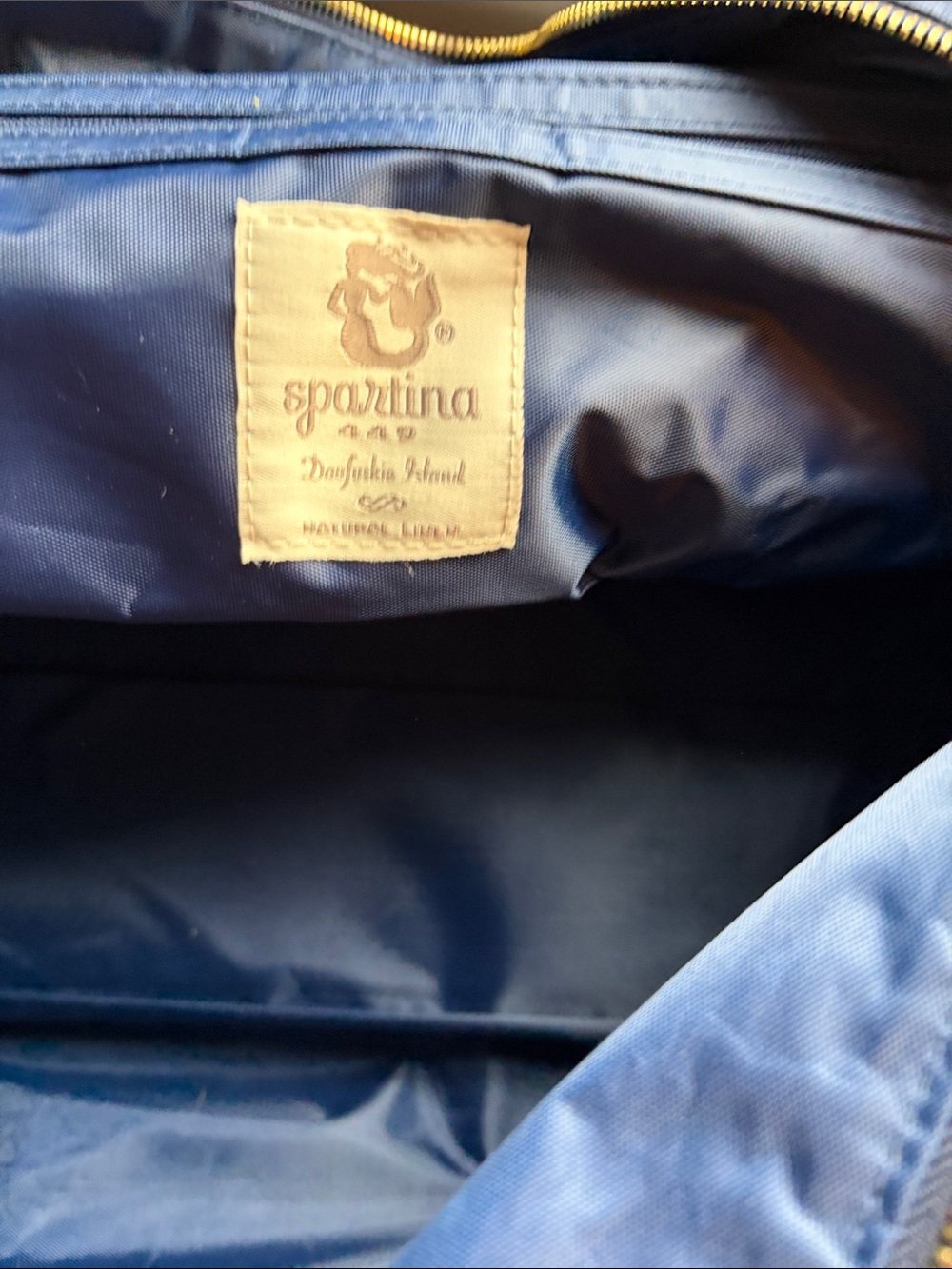 Spartina 449 Navy Canvas Duffel with Gold Anchor and Tan Straps - Picture 6 of 6